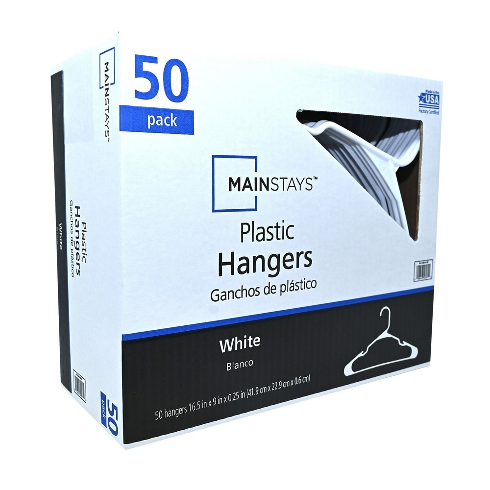 Mainstays Plastic Hangers Unisex 50 Pack White New Notched Clothes Hangers